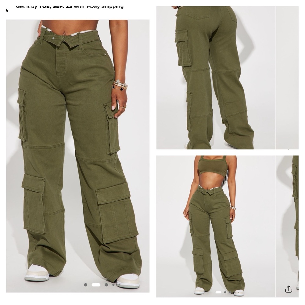 Lot Bundle of 2 Fashion Nova Out for Tonight Fold Over Cargo Denim Pants Small - Picture 2 of 12
